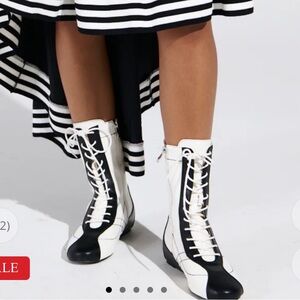 AKIRA Black and White Lace Up Boots